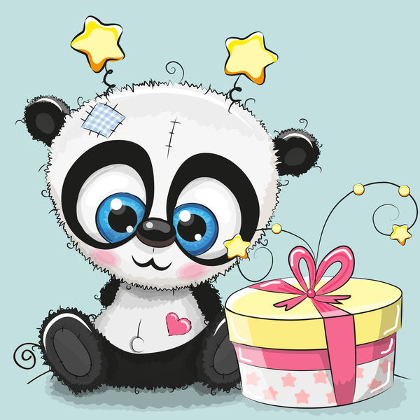 Panda mignon joyeux anniversaire carte vecteur 01  