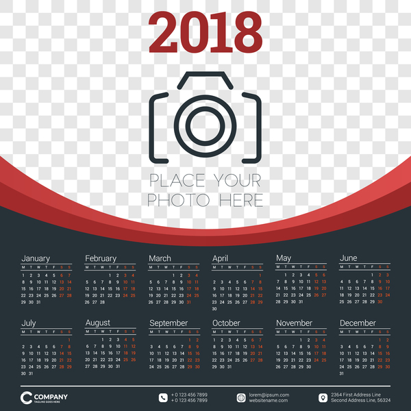 写真ベクトル付きの暗い2018カレンダー  
