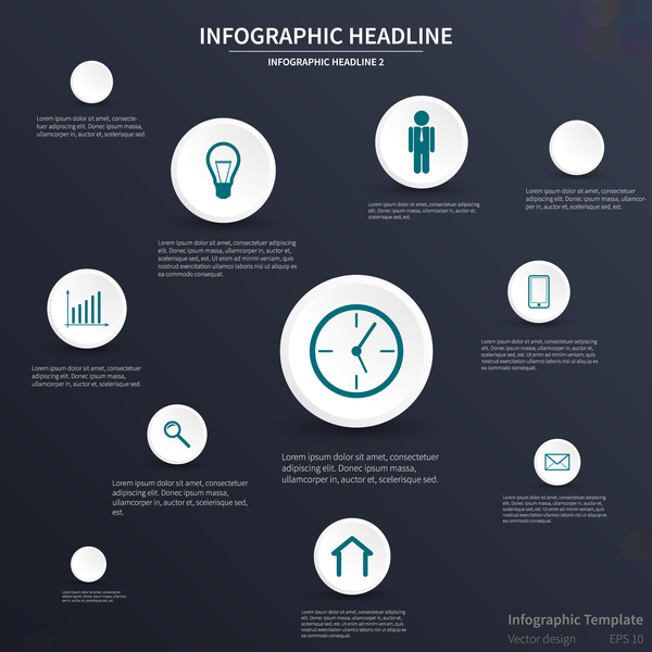 Dark blue infographic template vectors design 03  