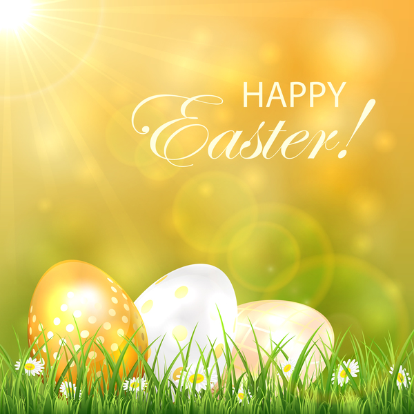 Easter background with green grass vector design  