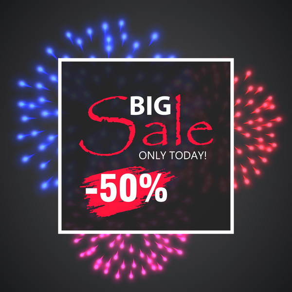 Fireworks with sale background vector 08  