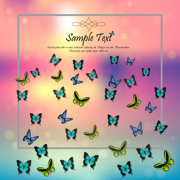 Frame background with butterflies vectors material  