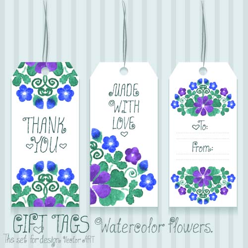 Gift tags with watercolor flower vector  