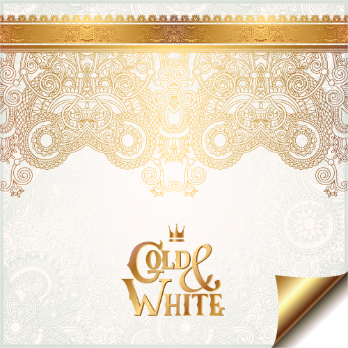 Gold with white floral ornaments background vector illustration set 06  
