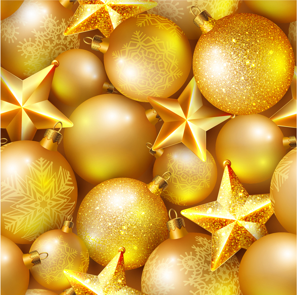 Golden christmas ball with star pattern seamless vector  
