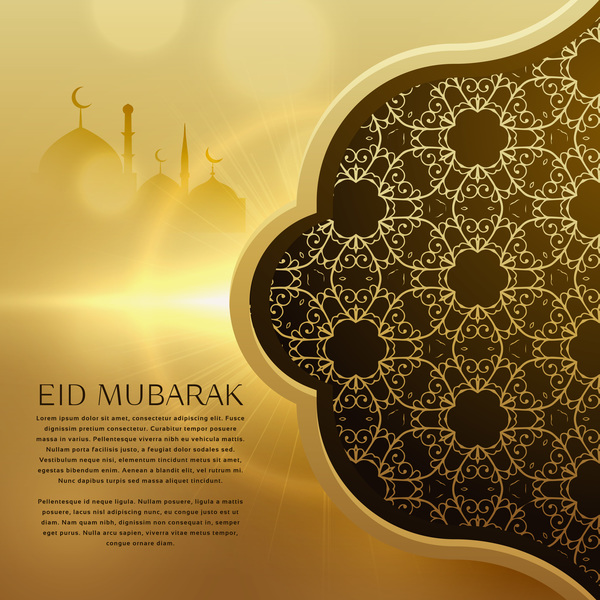 Goldener Eid Mubarak-Hintergrund mit Blumendekorvektor  
