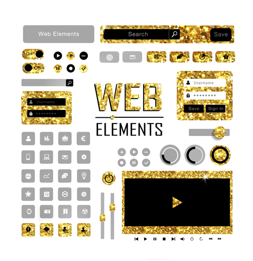 Golden styles web elements vector kit  