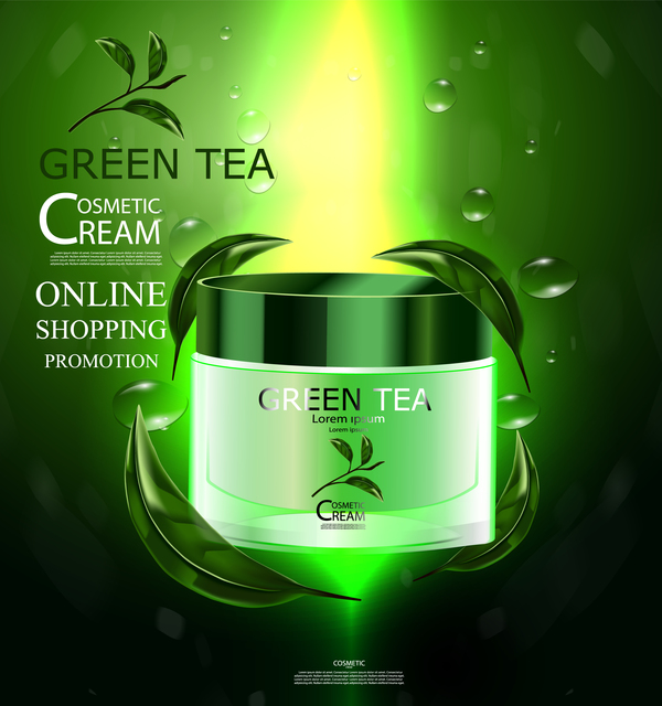 緑茶化粧クリーム広告のポスターのテンプレートベクトル11  