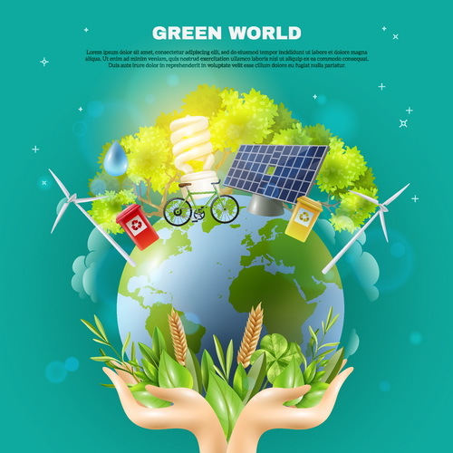 Green world poster vector template  