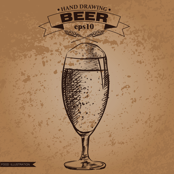 グランジの背景と手ビールベクトル01描画  