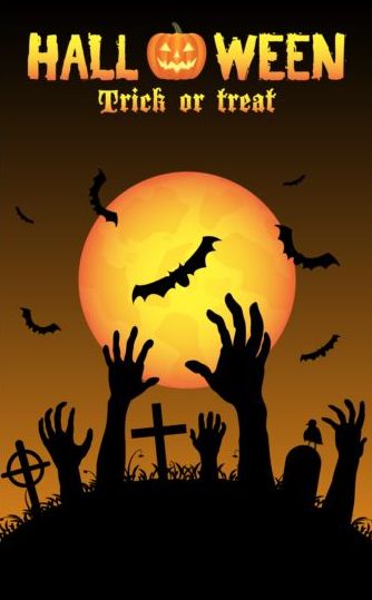 Halloween night background with zombies vector 08  