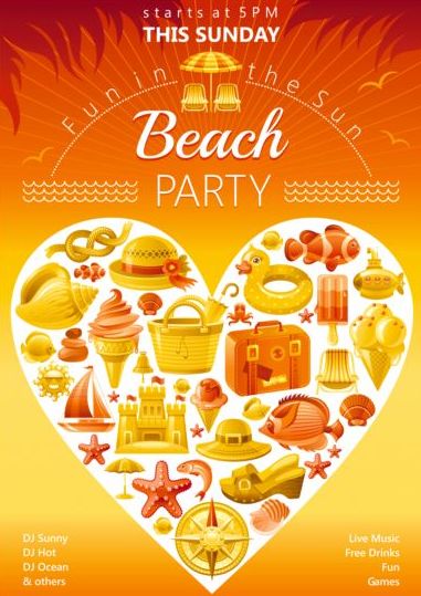 Holiday Beach Party flyer med hjärta vektor 03  