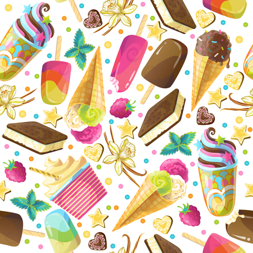 Ice cream with decor seamless pattern vector 05  