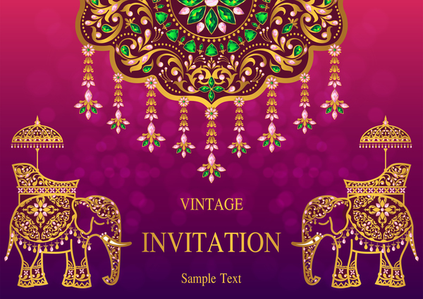 India styles vintage invitation card vector template 02  