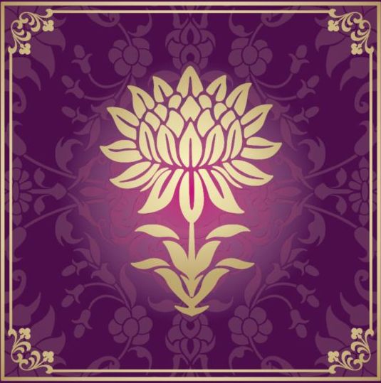 Indian Style bloemen paarse achtergrond vector 04  