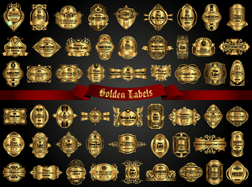 Luxury gold frame labels set vector 03  