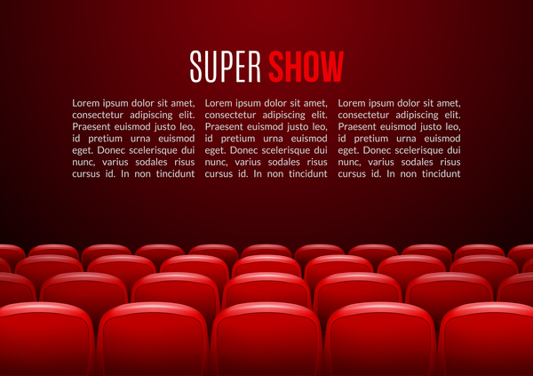 Movie theater background with red seats vector 02  
