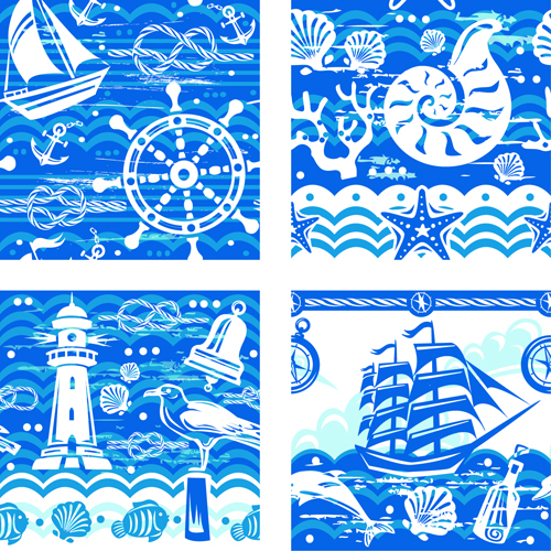 Nautical elements blue seamless pattern vector 05  