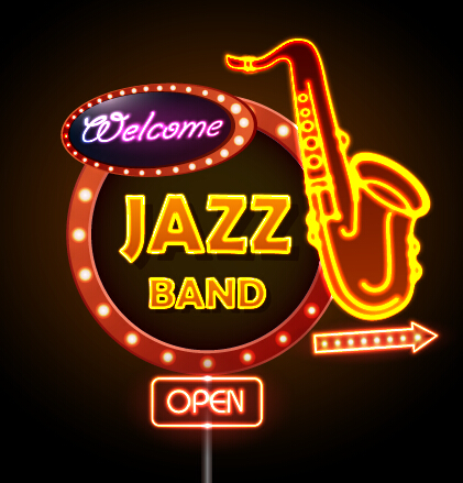 Neon sign jazz bar vector graphics 02  