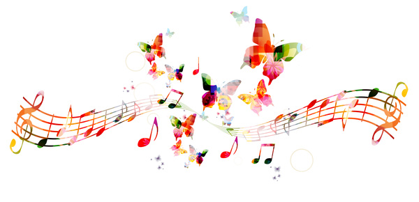 Notes and butterflies music background vector 04  