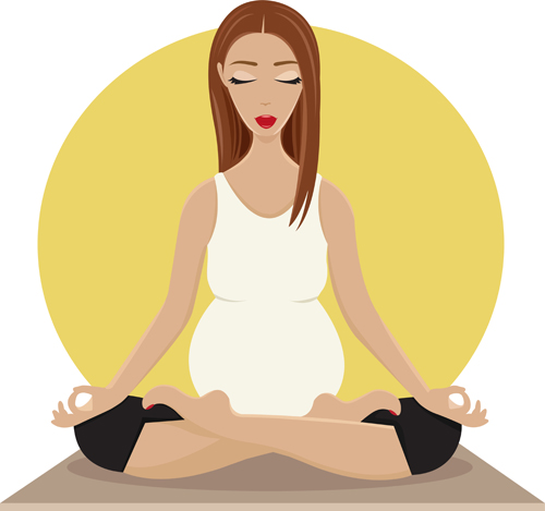 Pregnant girl doing yoga vector 03  