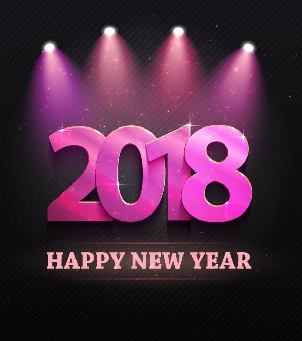 Projecteurs violets avec le vecteur de fond de nouvel an 2018  
