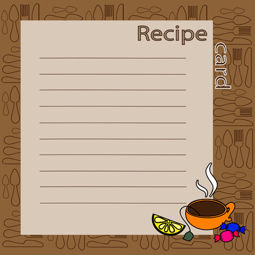Recipe card with tableware pattern vector 02  