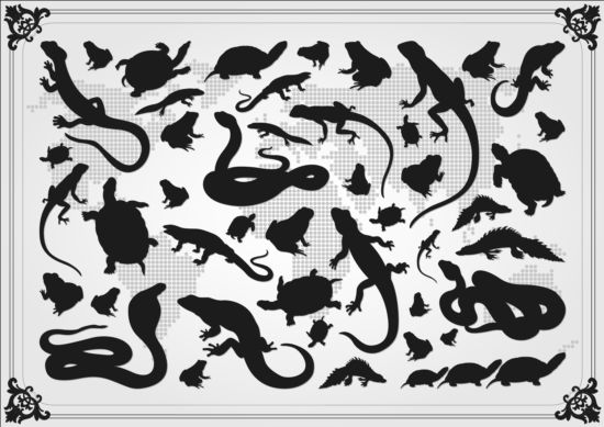 Reptiler silhouetter med ram vektor  