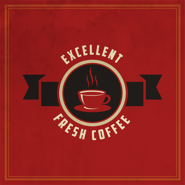Retro coffee labels with red background vector 06  