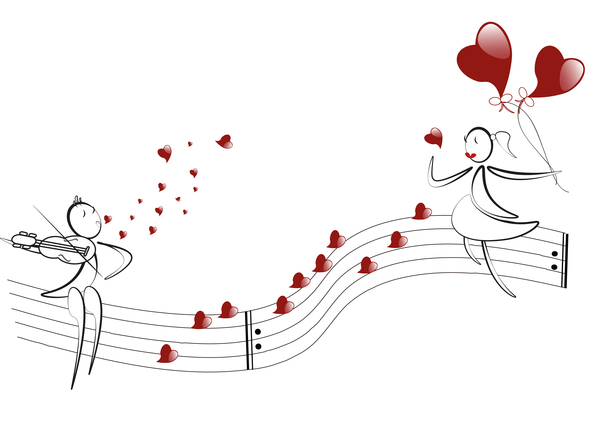 ロマンチックな少年と赤いハートの風船持つ少女ベクトル 06  