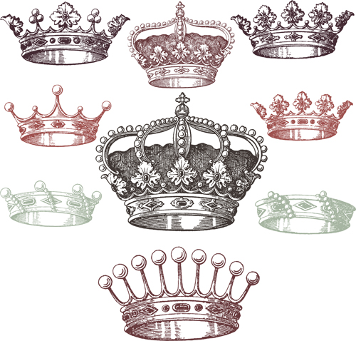 Royal crown vintage design vectors 06  