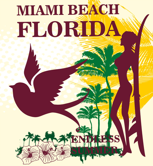 Summer holiday miami beach poster vector 01  