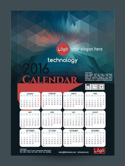 Technology background with 2016 calendar vector 02  