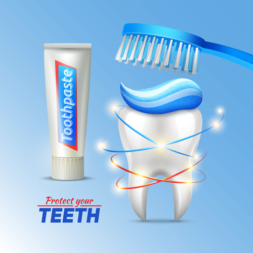 Toothpaste and toothbrush poster vector design 03  