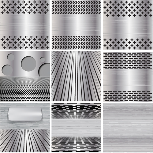 Various metal style background set vector 03  