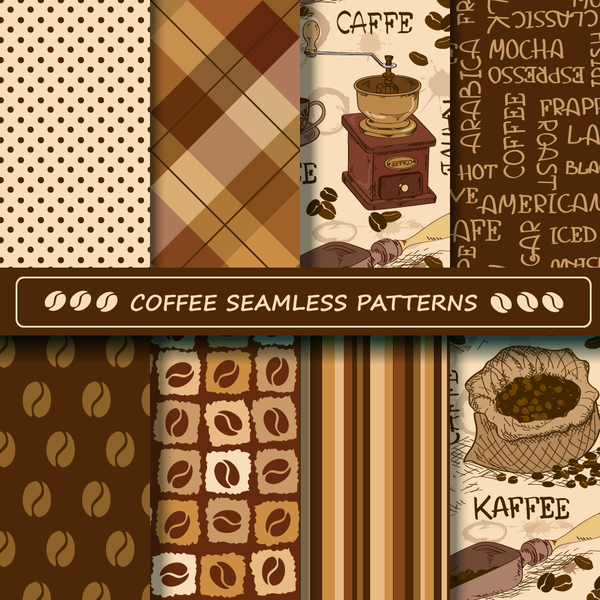 Vector coffee seamless pattern set 05  