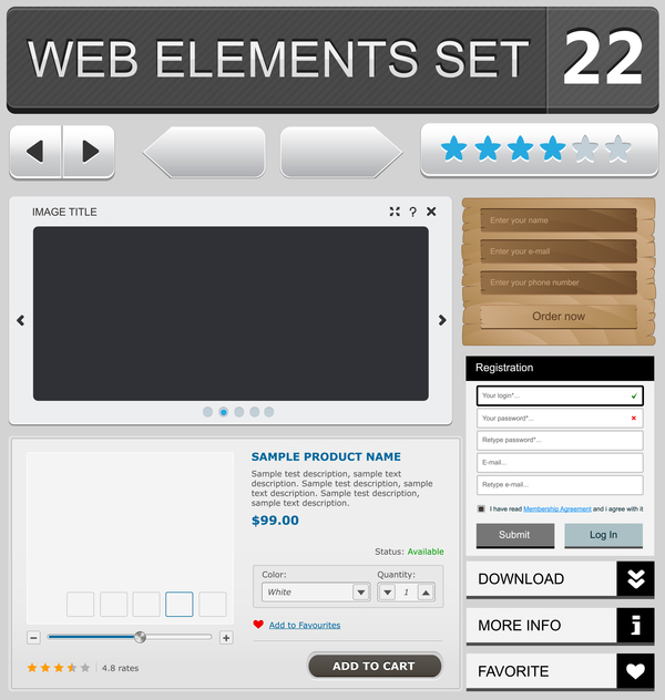 Web elements with button vector material set 15  