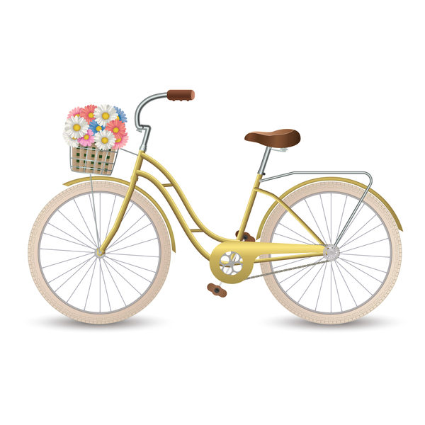 Bicyclette jaune avec des vecteurs de fleur  