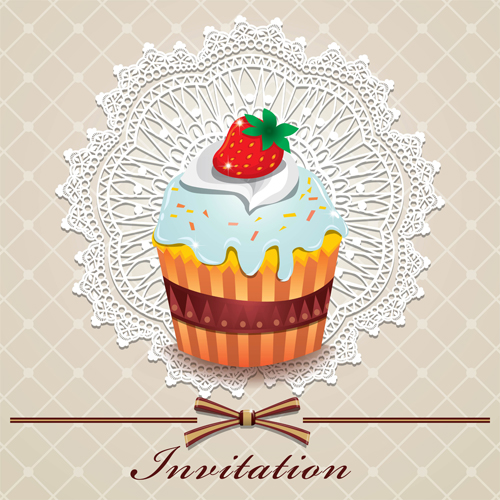 Cute cake cards design elements vector 03  