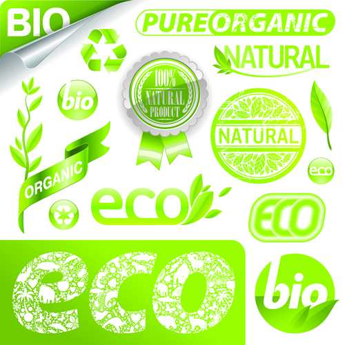 Set of Eco and Bio elements vector labels 02  