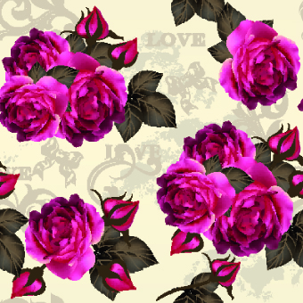 Vintage Purple Roses vector set 04  
