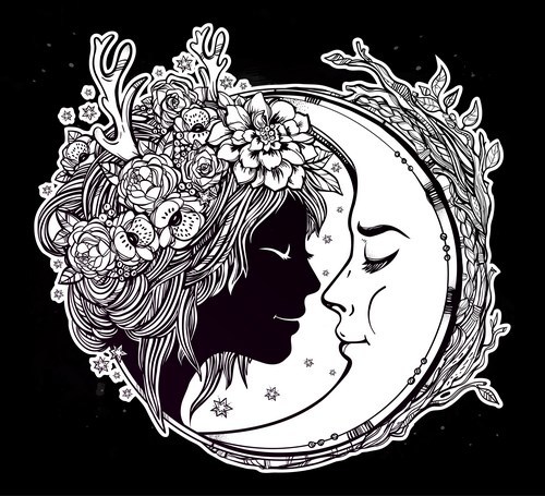 moon with woman face vector desgin 01  