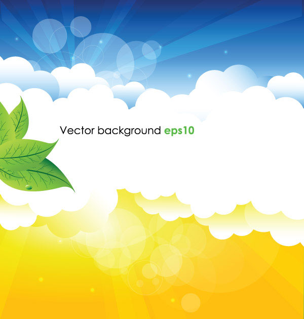 Summer sun and green leaves vector background set 01  
