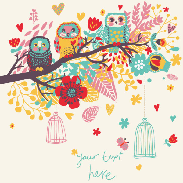 Hand drawn Flowers and birds background vector 02  