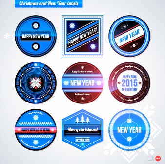 2015 Christmas and New Year labels blue style vector 01  