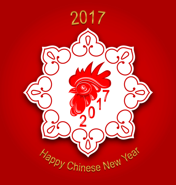 2017 중국 새 해의 닭 레드 스타일 벡터 02  