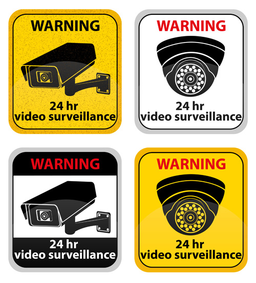 24hr video surveillance warning sign vector  
