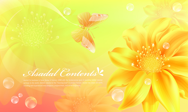 Yellow style flower background vector 01  