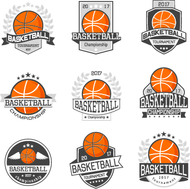 Vector rétro de basket-ball aimable 9 étiquettes  