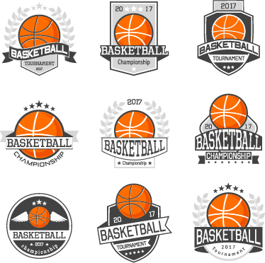 9 Kind basketball labels retro vector  